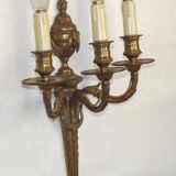 Magnificent Pair French Antique Bronze Triple Wall Lights Urn & Swag Detail