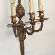 Magnificent Pair French Antique Bronze Triple Wall Lights Urn & Swag Detail