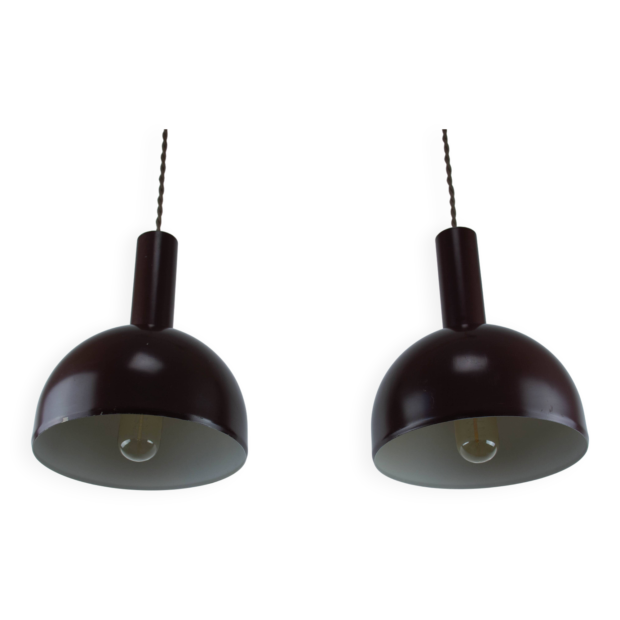 Ensemble de 2 lampes suspendues en métal marron de style moderne du milieu du siècle