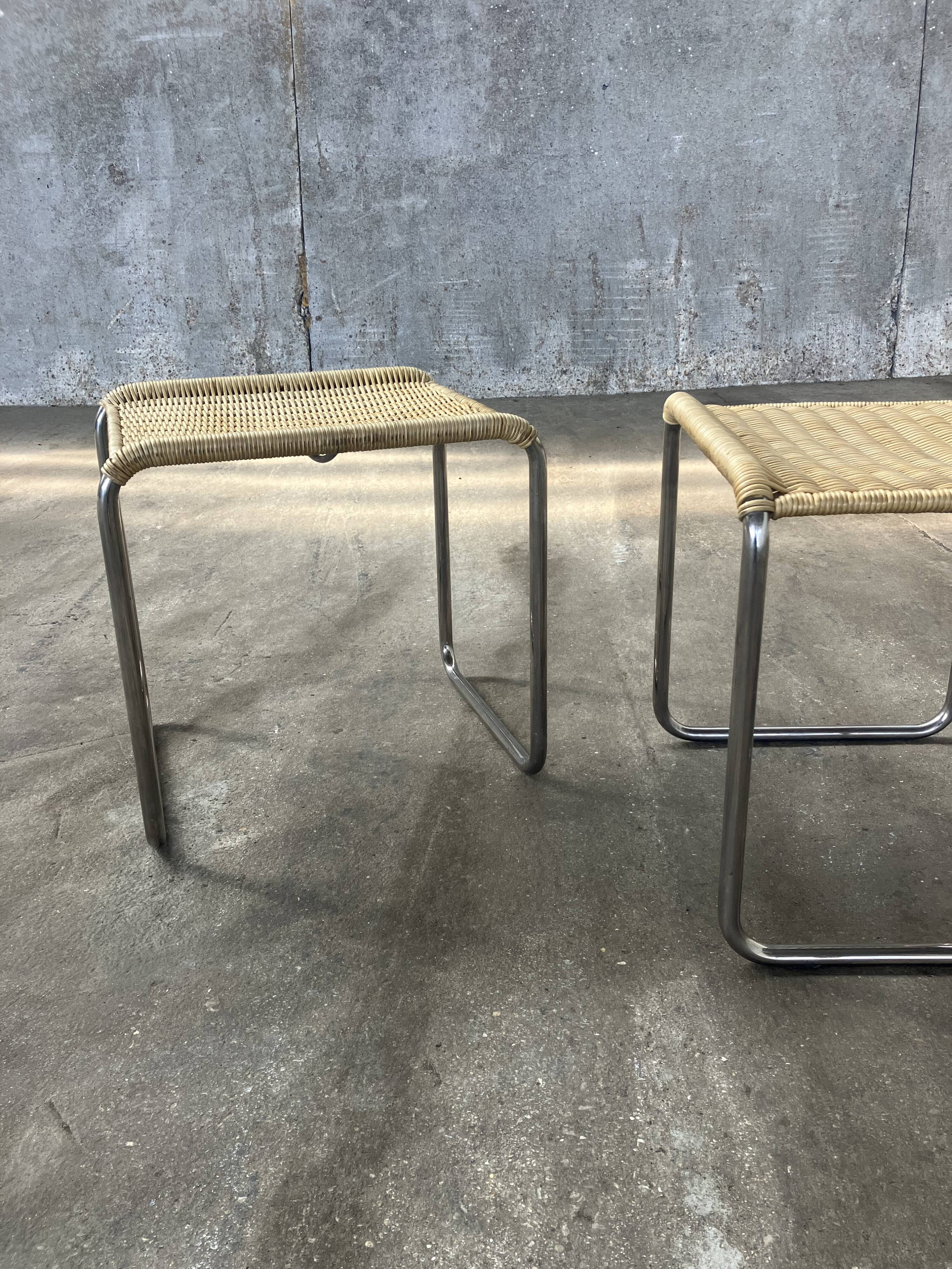 Pair of vintage 1970s wicker/chrome stools