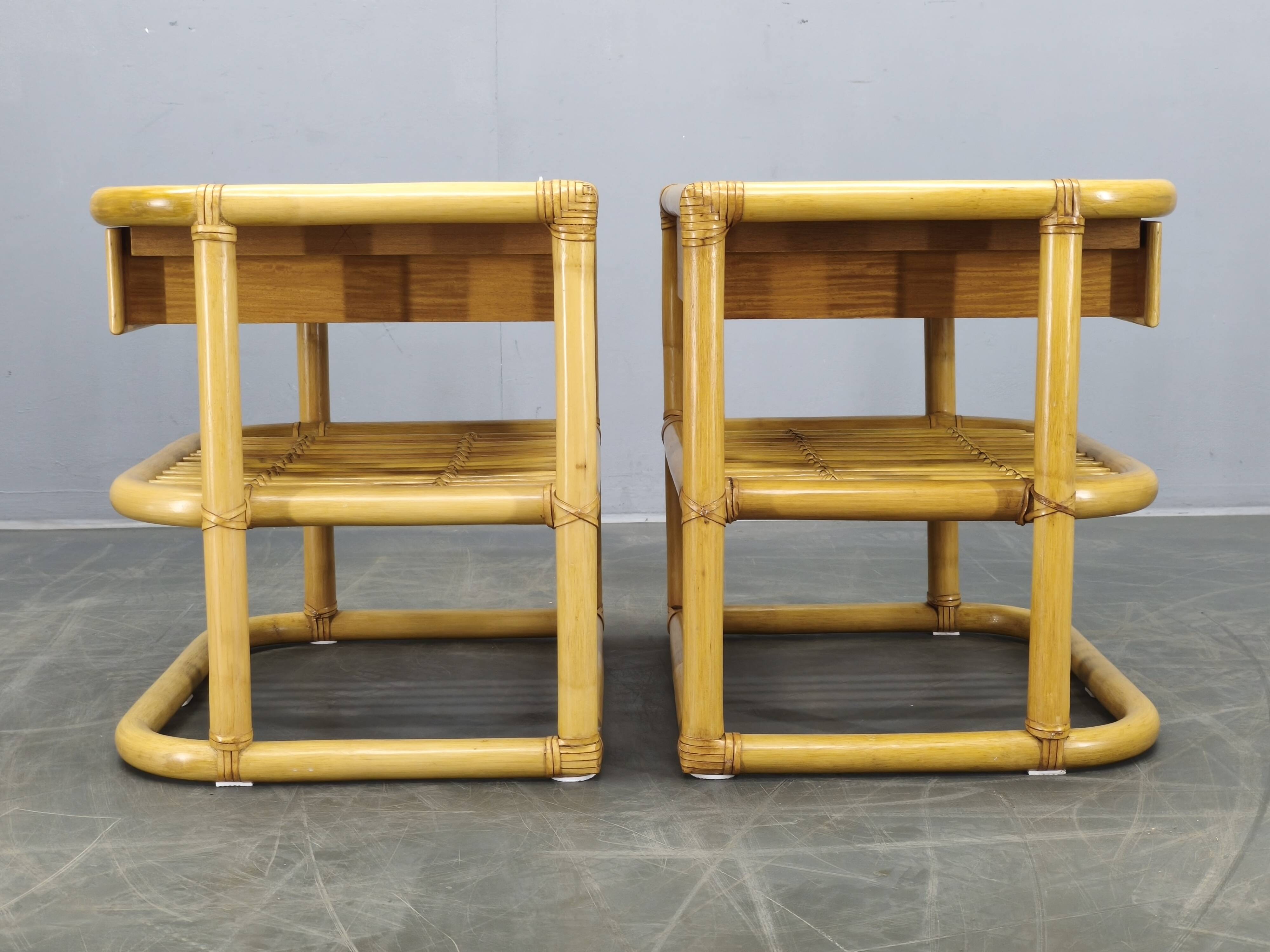 Pair of bamboo bedside tables by Kenneth Bergenblad for DUX, 1960s