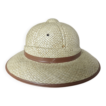 Chapeau, casque colonial, en osier, décoration murale, années 60 70