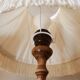 Pair of wooden lamps, pleated lampshade