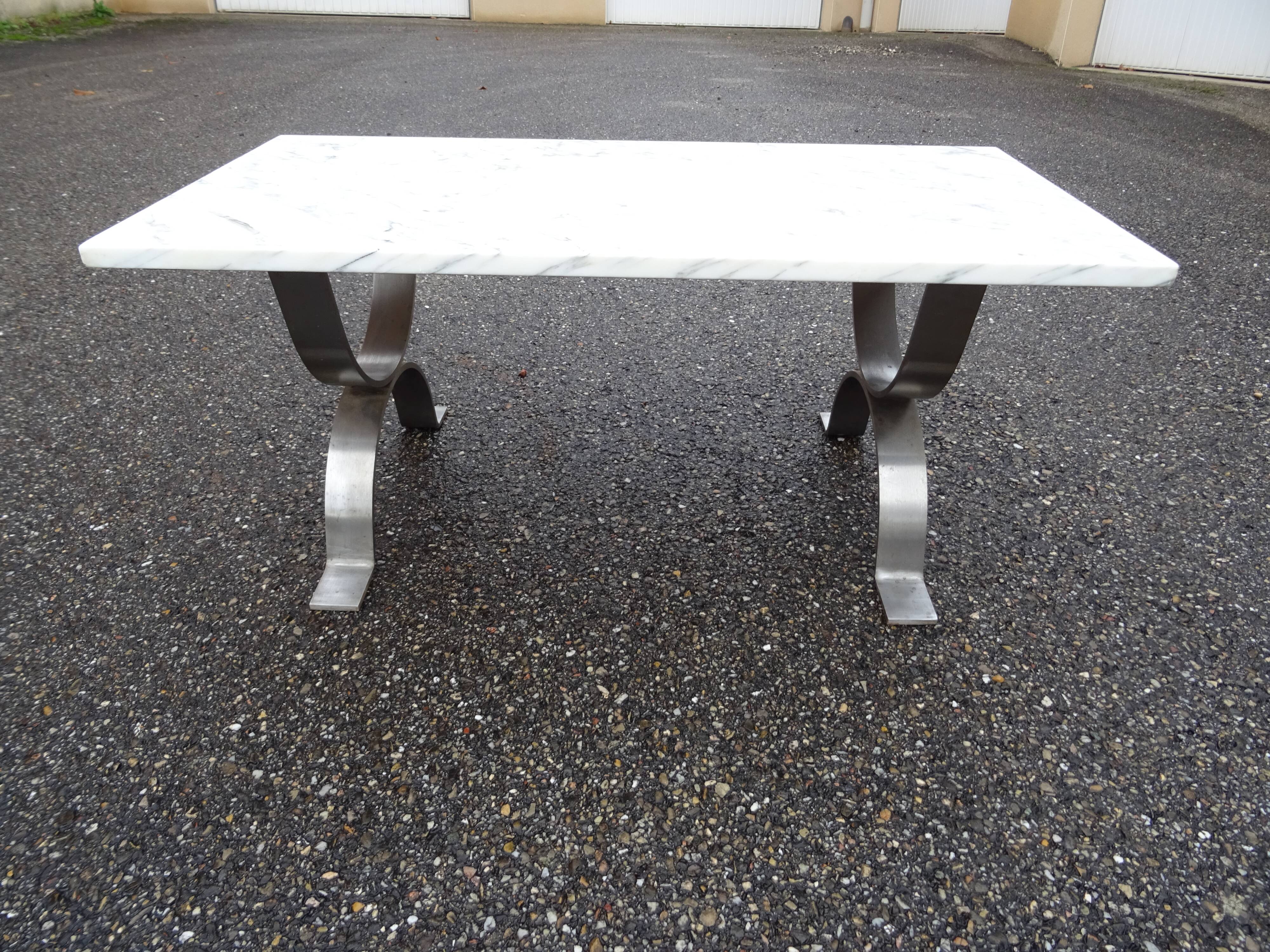 Coffee table in marble and vintage steel design from the 70s
