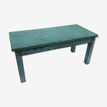 Table basse turquoise ancienne bois teck