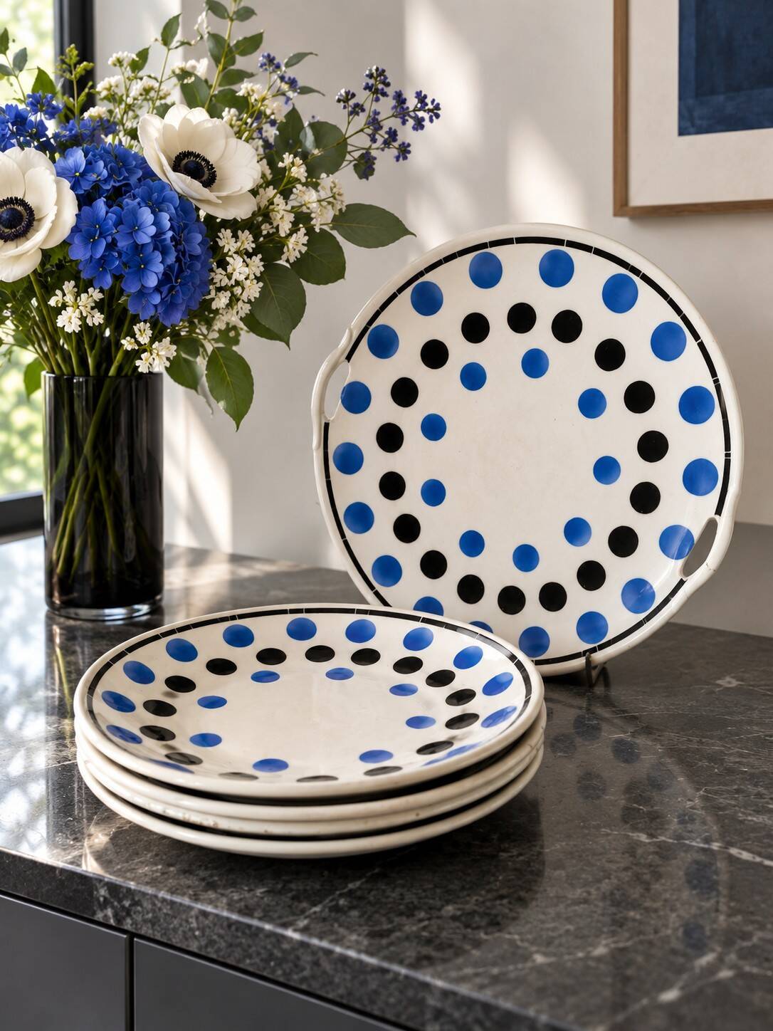 dish and 4 dessert plates K and G Lunéville