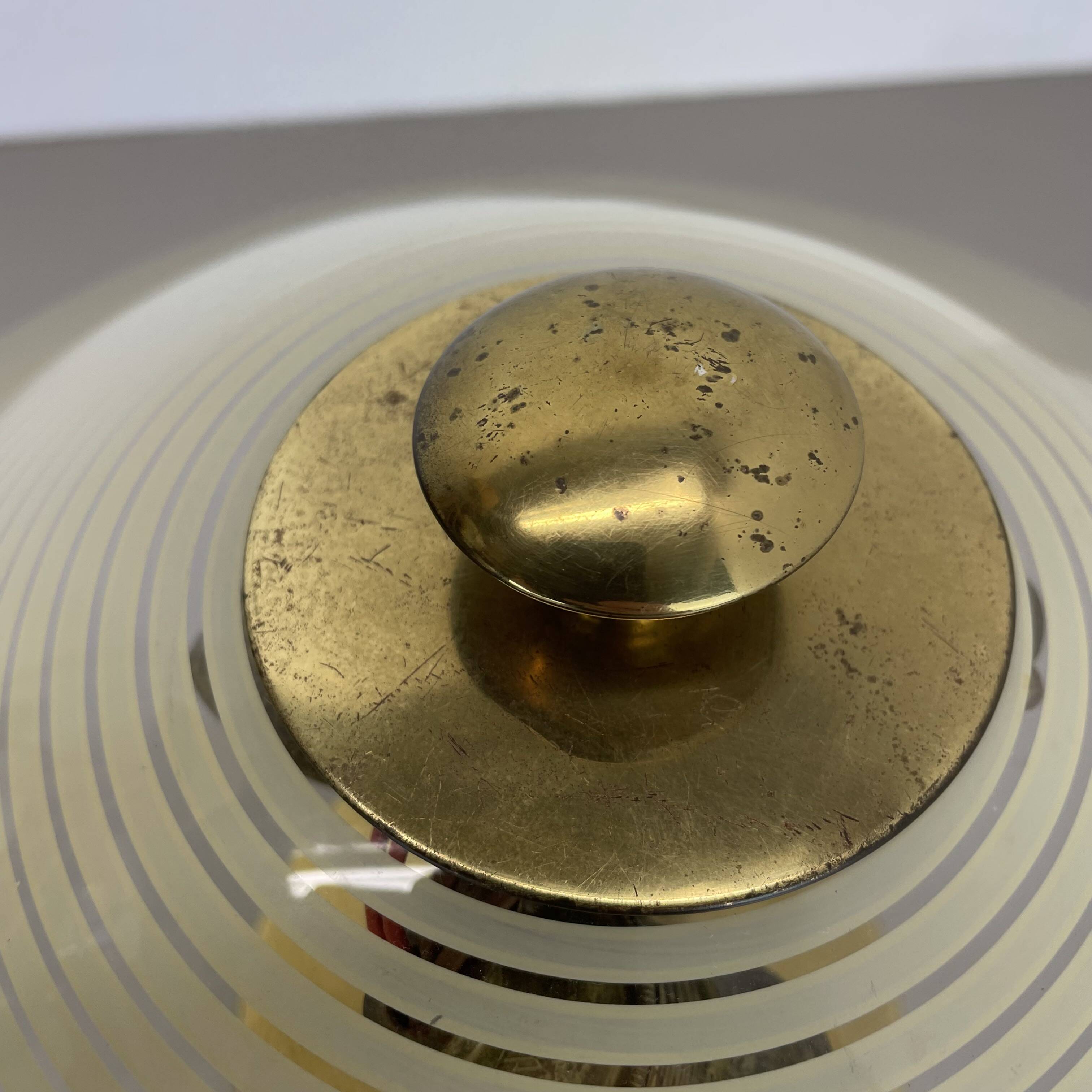 Modernist brass and glass Ceiling Flushmount Light, Italy 1950s