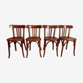 Set de 4 chaises en bois courbé patine bistrot 3 barreaux