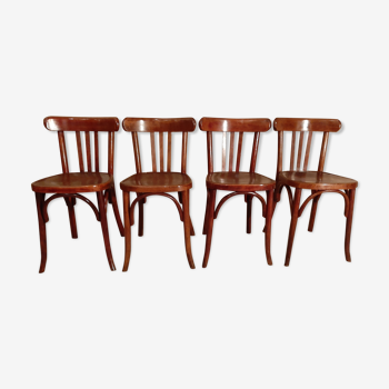 Set of 4 curved wooden chairs patina bistro 3 bars