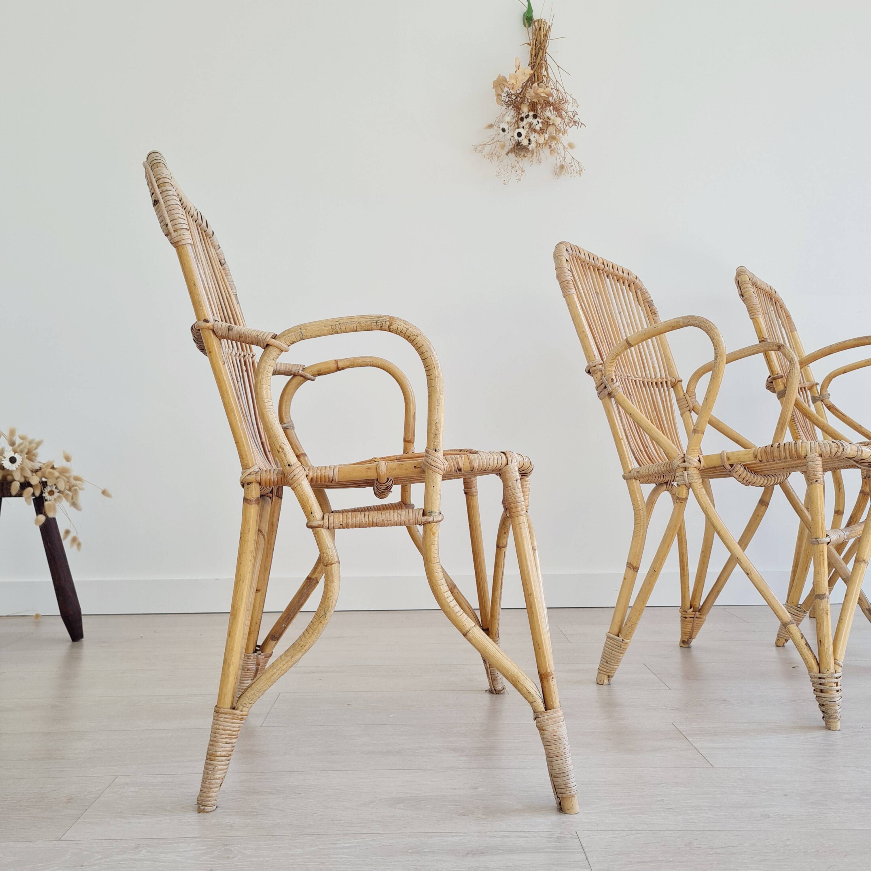 3 antique rattan armchairs