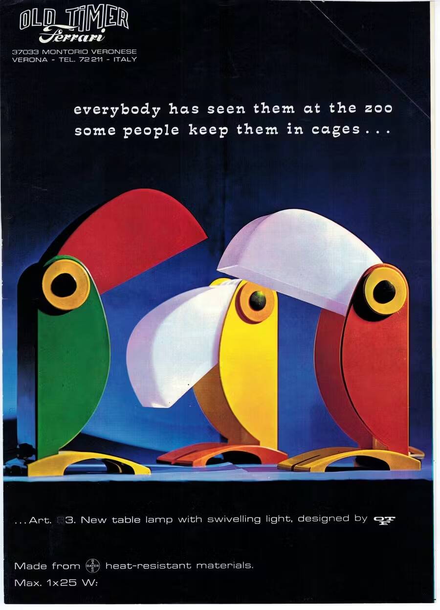 Original Enea Ferrari Toucan lamp 1970