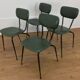 Set de 4 chaises années 50, métal et skaï vert