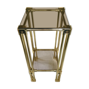 Guéridon design années 70 verre fumé et chrome doré