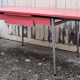 Red / pink formica table and its 4 chairs, vintage 70s.