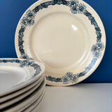 Set of 8 blue ironstone dinner plates Longchamp model Denise.