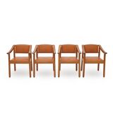 Wood and leather chairs, 1970s, set of 4