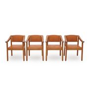 Wood and leather chairs, 1970s, set of 4