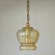 Vintage old gold pendant light, amber glass, 1960s chain lamp