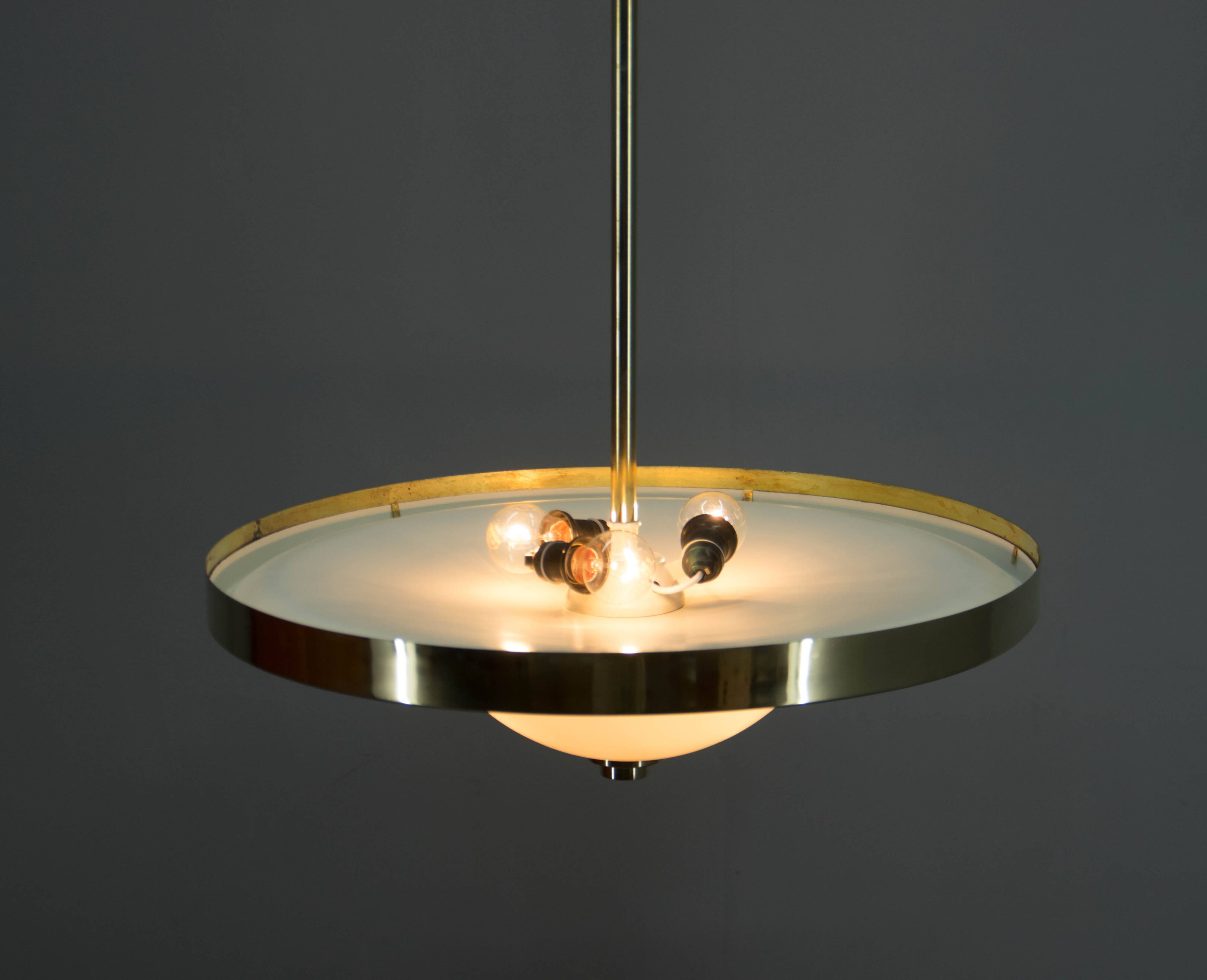 Bauhaus Brass Chandelier by Franta Anyz, 1930, Restored