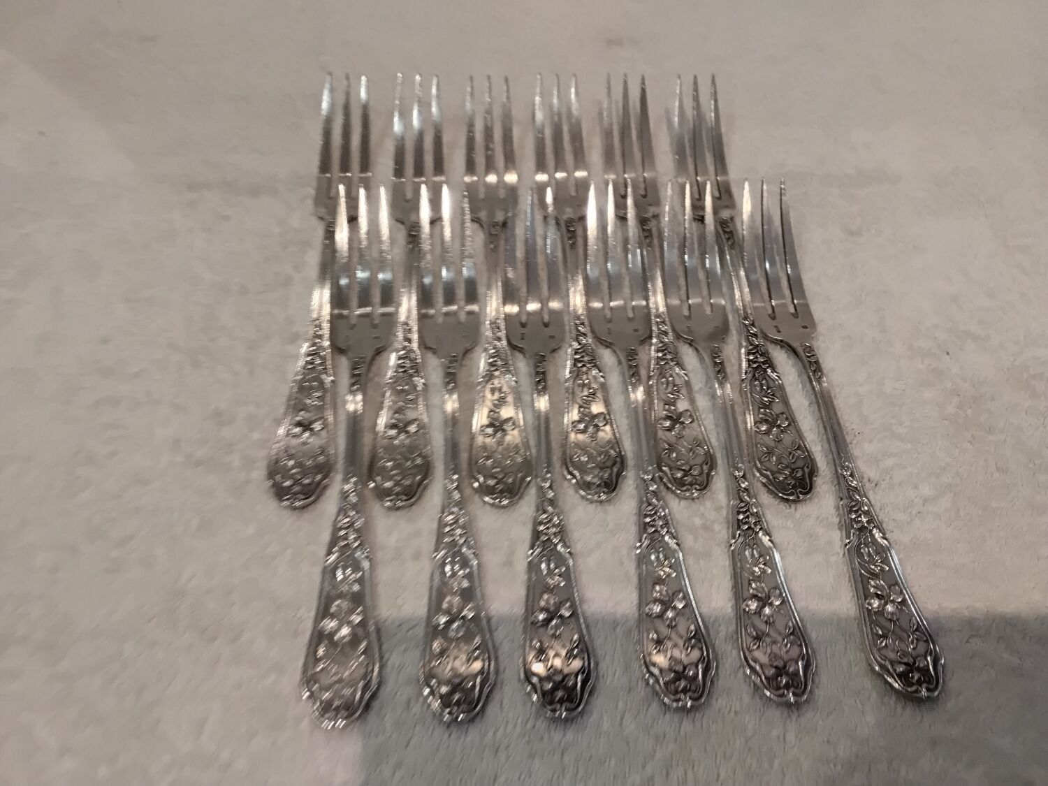 12 silver-plated table forks by goldsmith Ravinet Art Nouveau