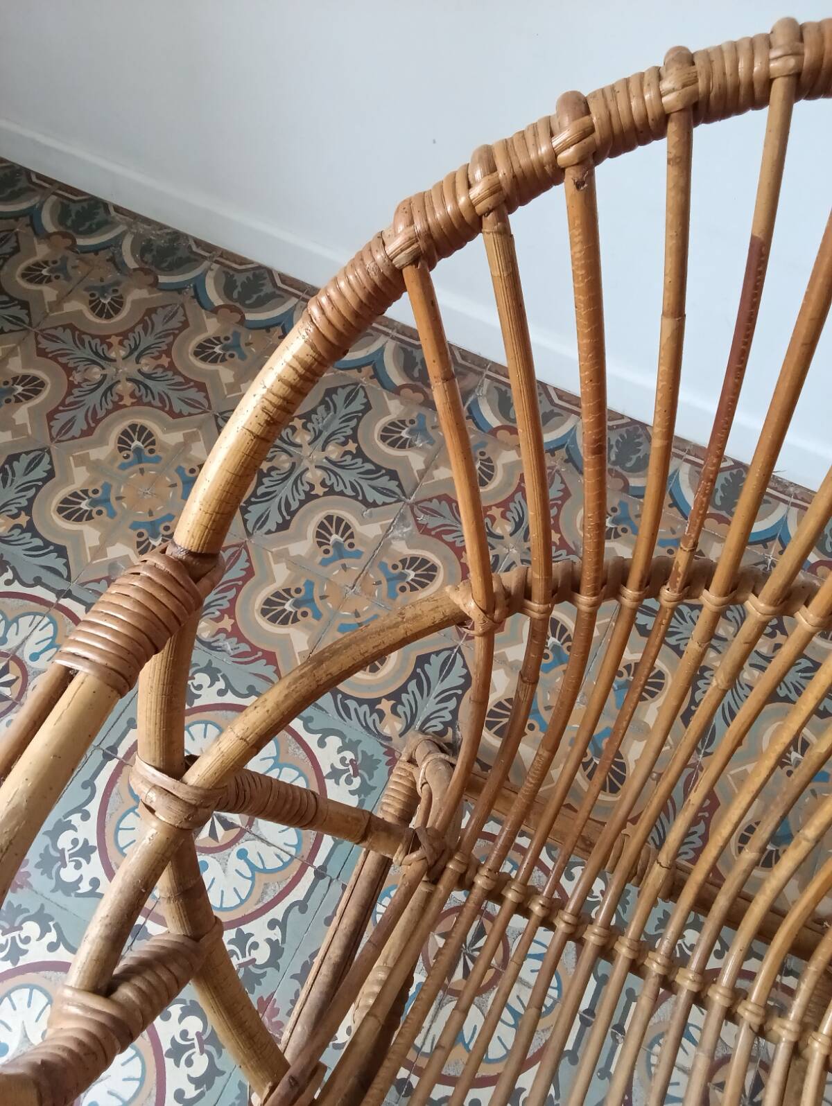 Trio de fauteuils rotin vintage