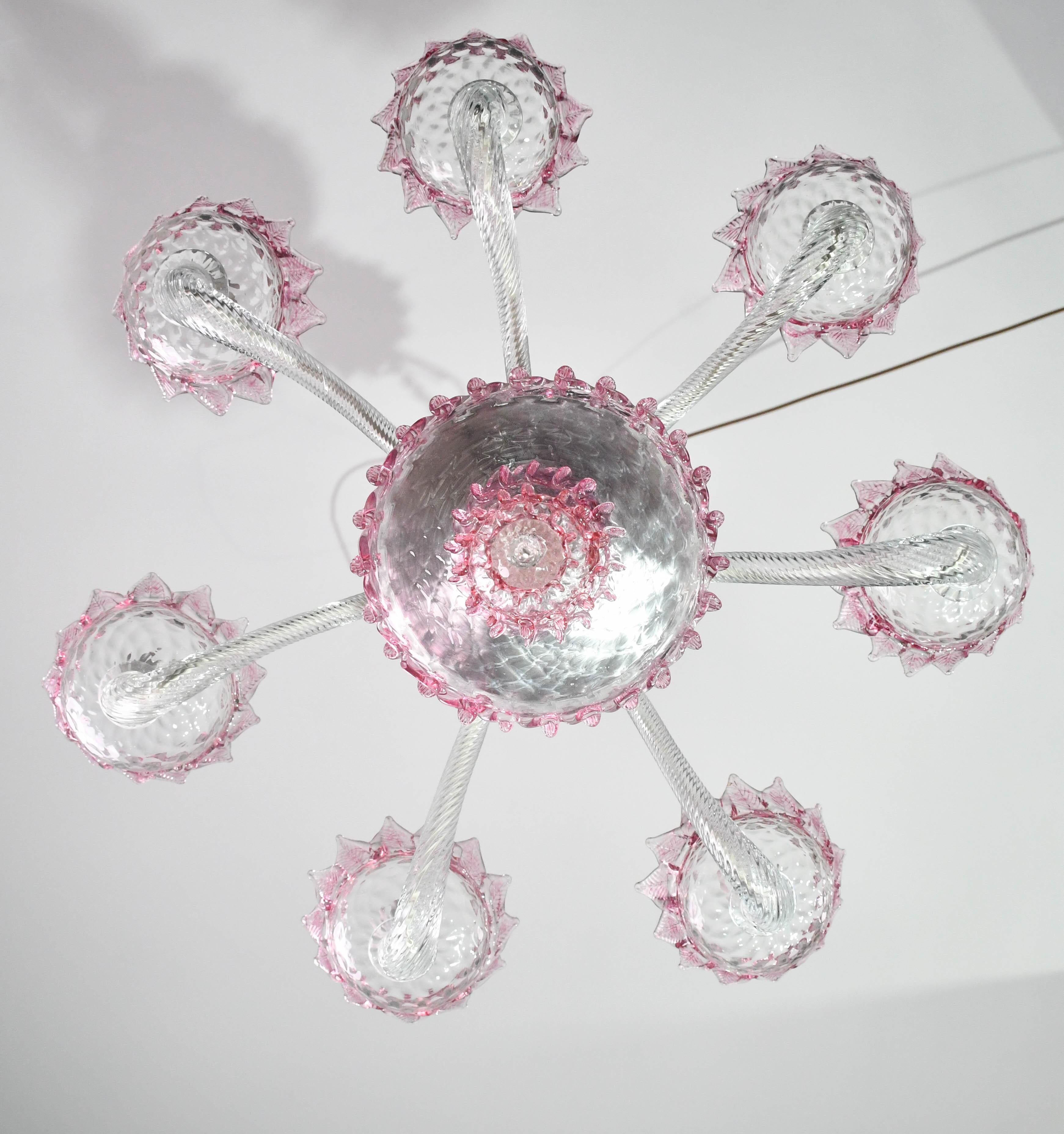 Wonderful Vintage Pink Venetian Chandelier Murano Glass 7 arms