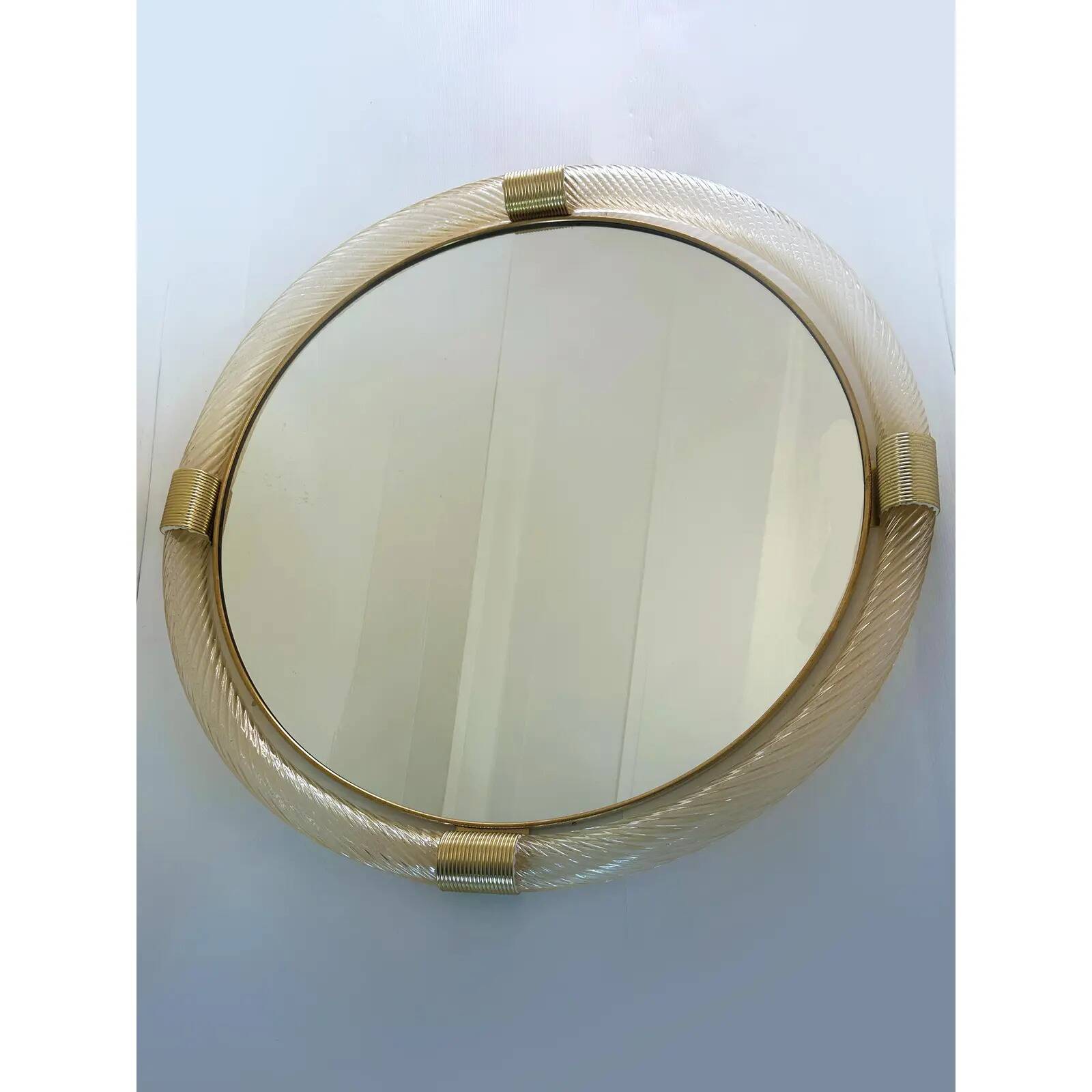 Elegant Round Gold Murano Mirror, Barovier Style