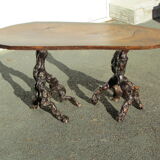 Brutalist coffee table in walnut and vine stocks