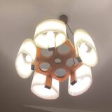 Celluloid Scandinavian teak pendant chandelier from the 60s