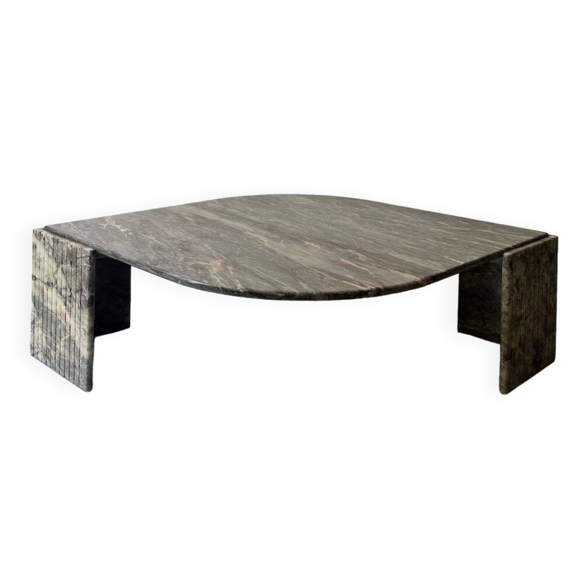 water green, beige and pink/burgundy marble drop coffee table, Roche Bobois 1970