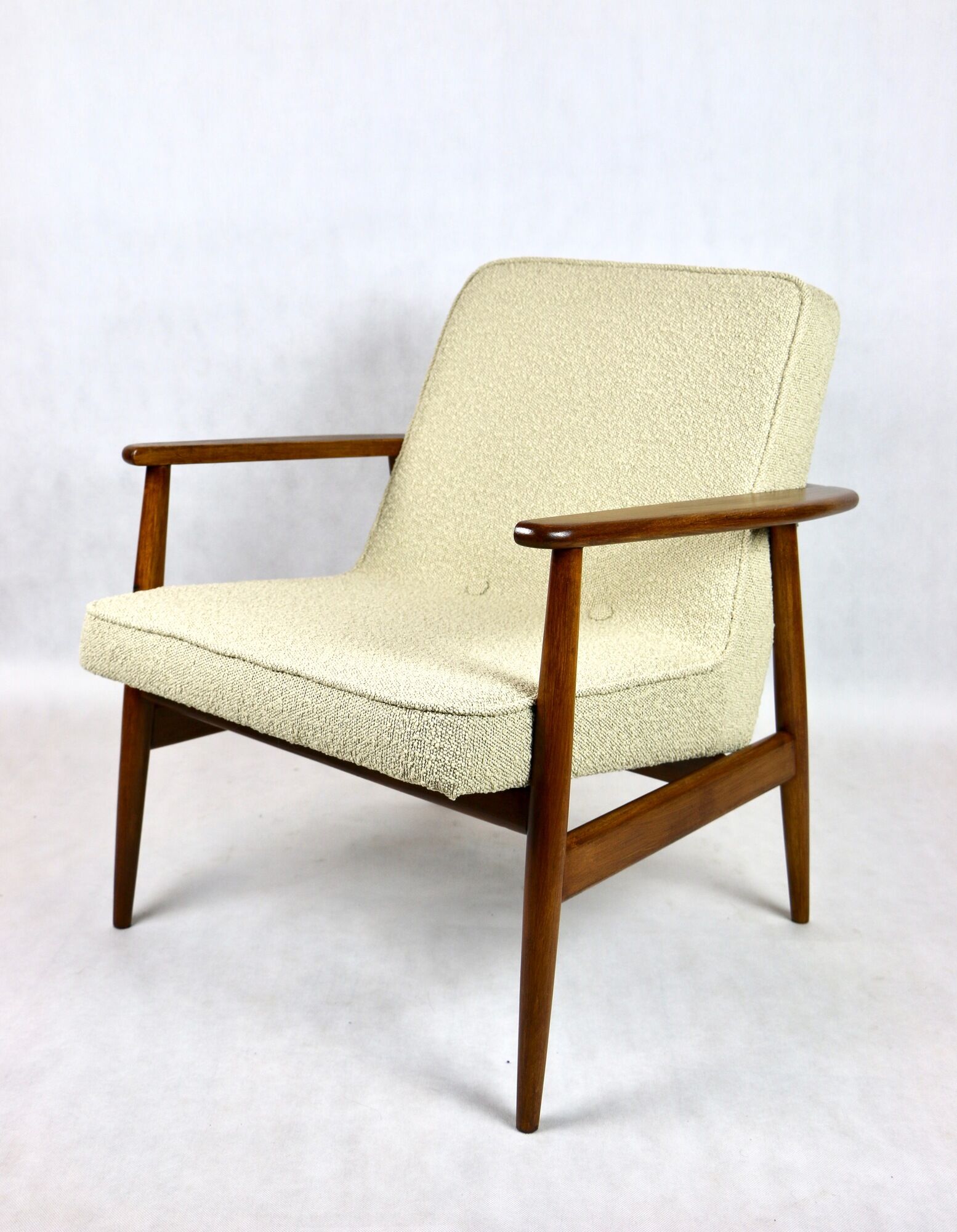 Beige boucle GFM63 lounge chair by J. Kedziorek, 1970s