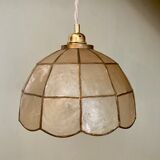 Vintage suspension lamp in mother-of-pearl and brass