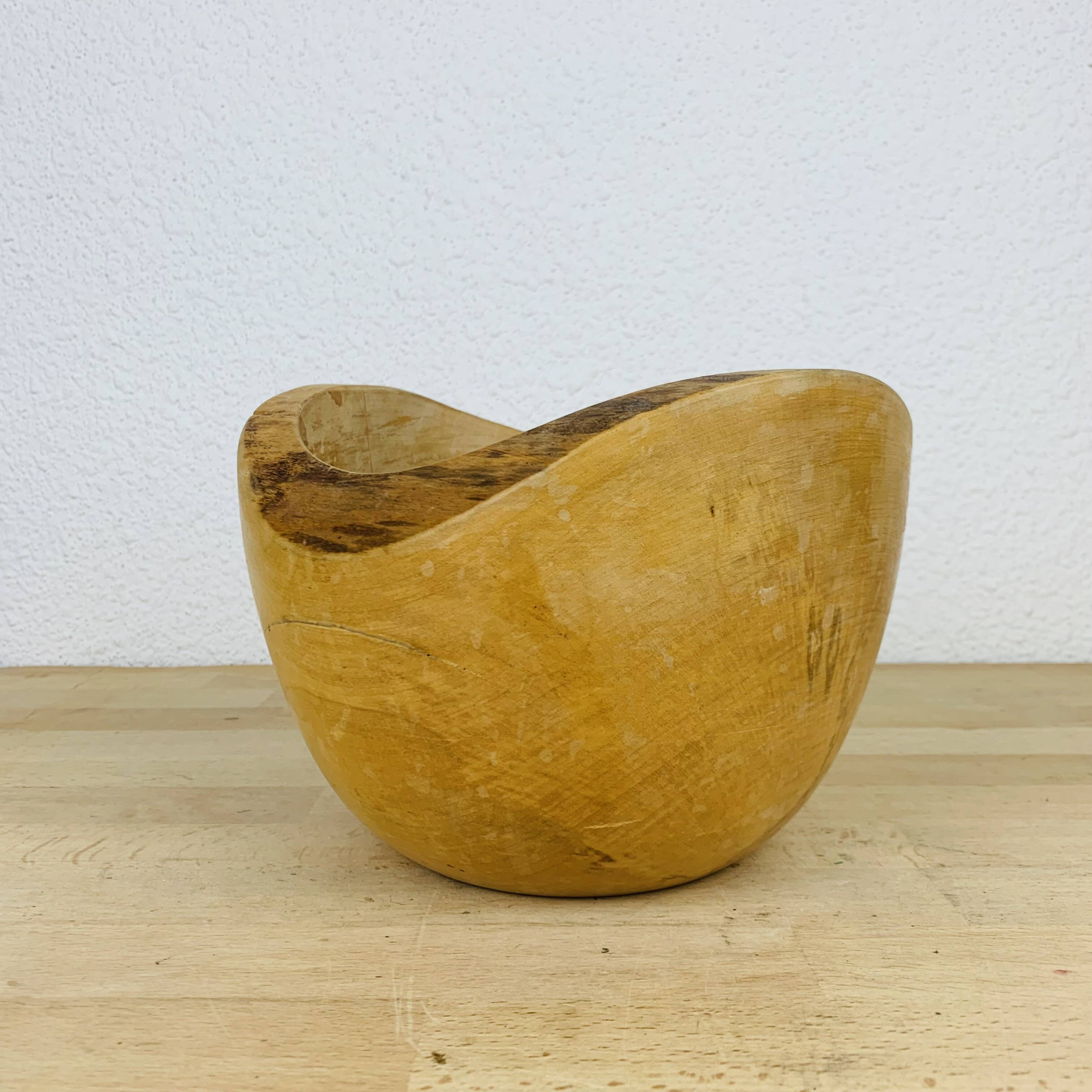 Vintage brutalist wooden cup, pocket tray