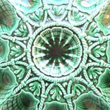 Art Deco oyster dish in green slip signed Sarreguemines DV, 12 oysters