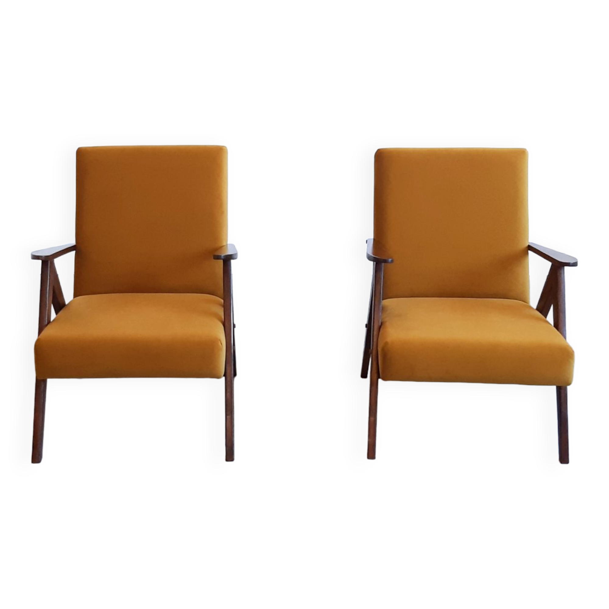 Mid century easy armchairs model B310 Var in velvet