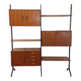 Italian bookcase vintage modular double shelf in teak and metal from the 60s