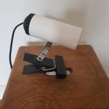 Vintage white lacquered metal spotlight on plastic clamp for Maureva, 1970
