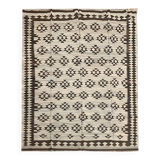 Geometric Subtle Wool Kilim Rug, Handwoven Cream & Brown Floor Covering