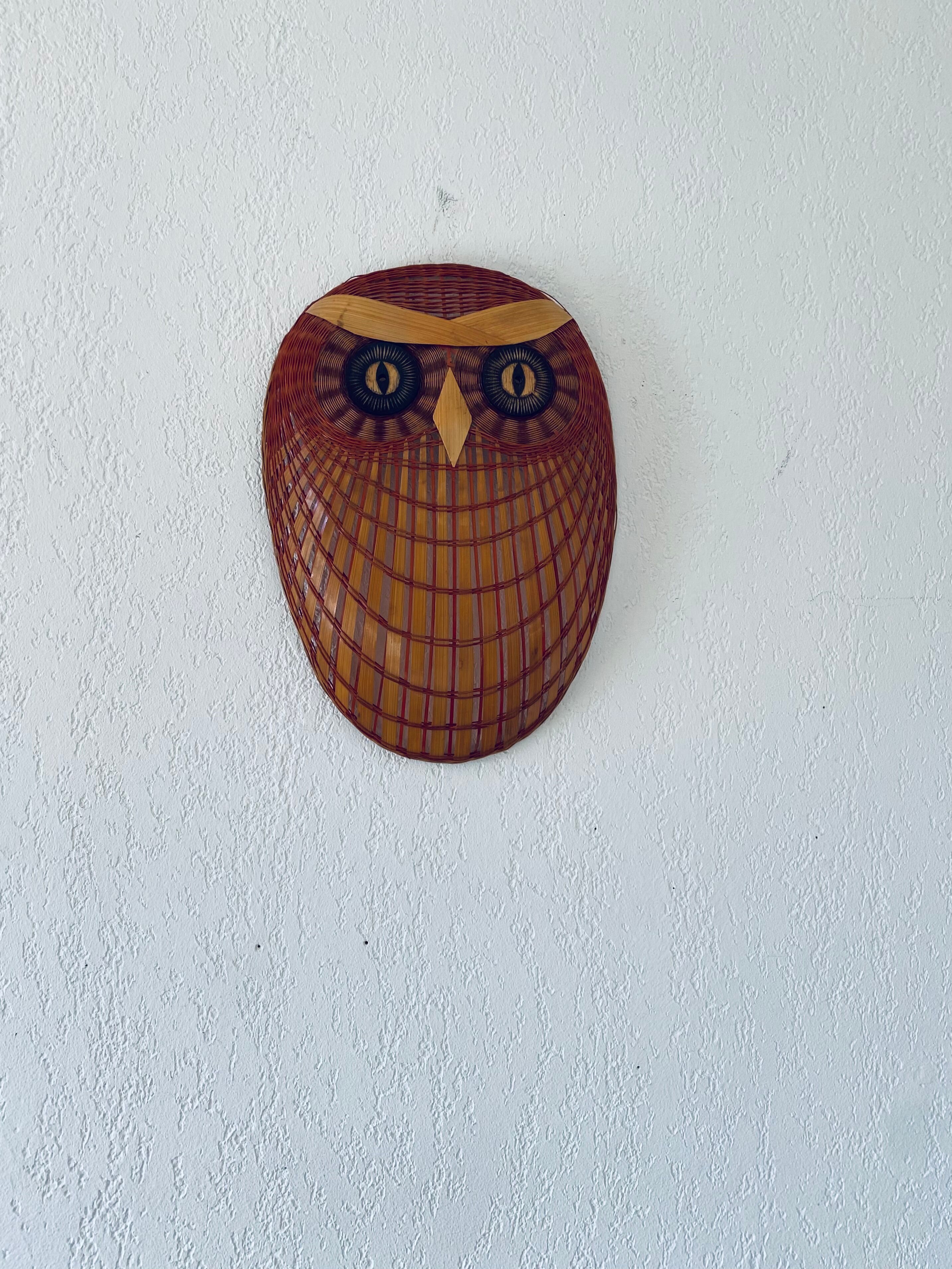 Vintage owl wicker mask or wall totem