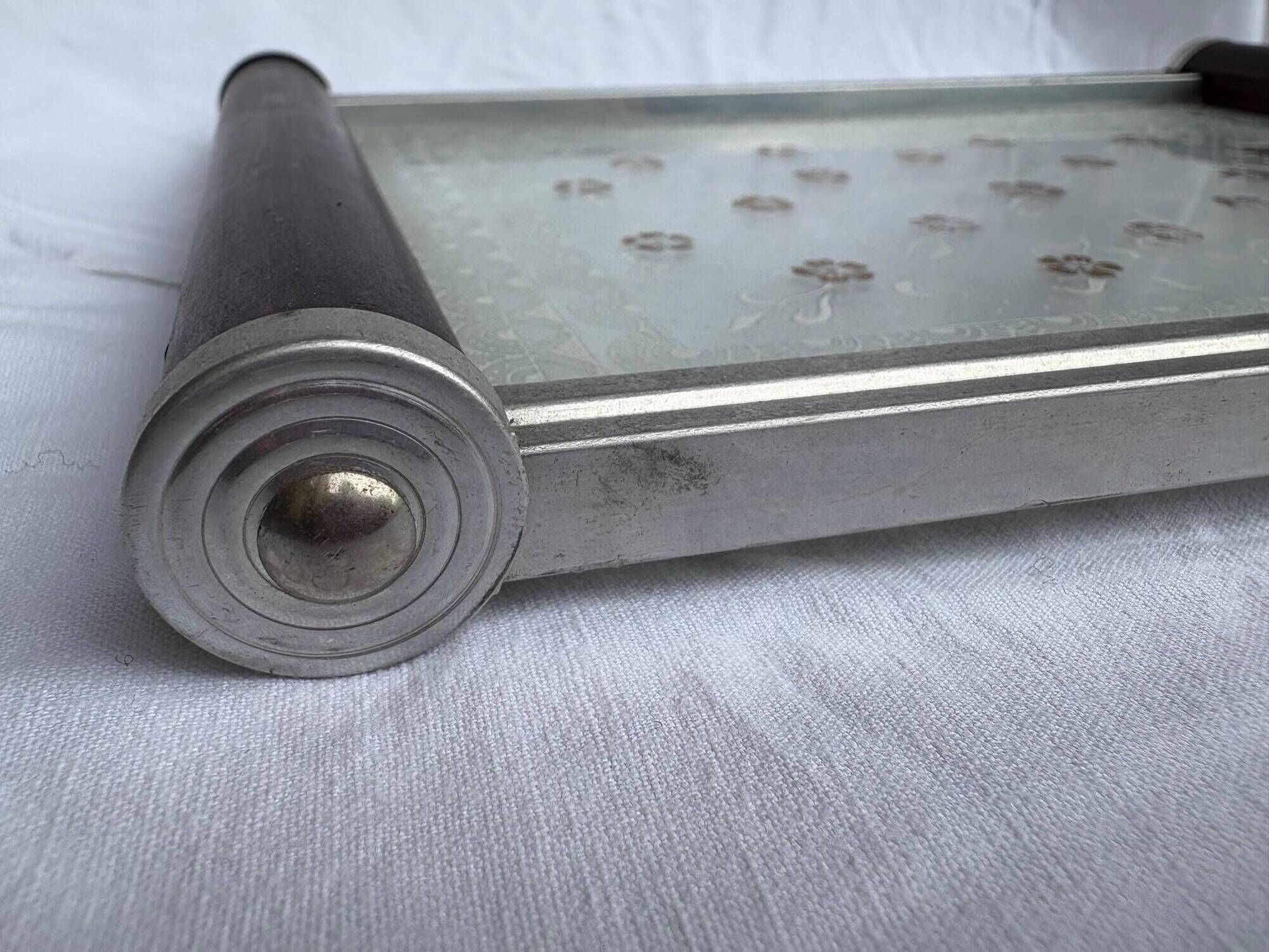 Small Art Deco tray in etched glass and chrome-plated metal – 1930s/40s