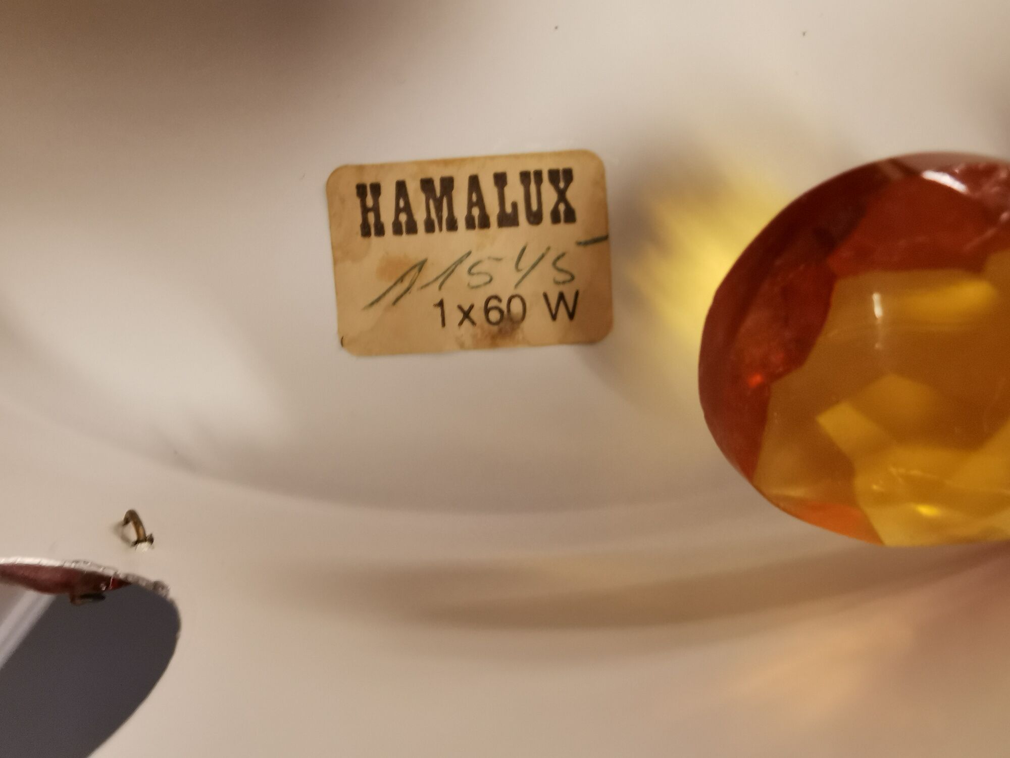 Danish hanging lamp made of glass, metal and with colored prisms
