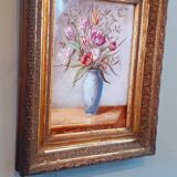 Peinture sur porcelaine Nature Morte "Bouquet de tulipes" XIX ème , Napoléon III