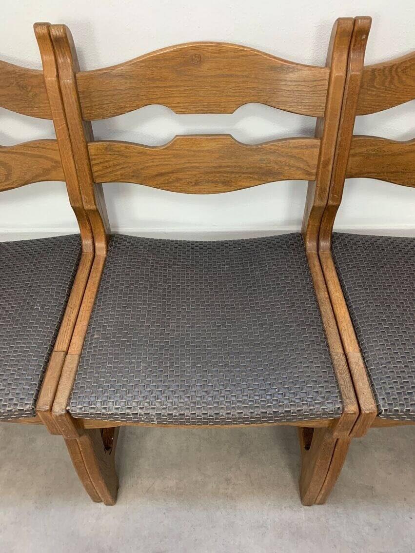 6 vintage solid wood brutalist chairs