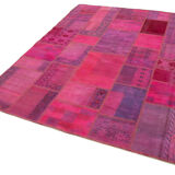 Hand-knotted turkish vintage 180 cm x 236 cm pink patchwork carpet