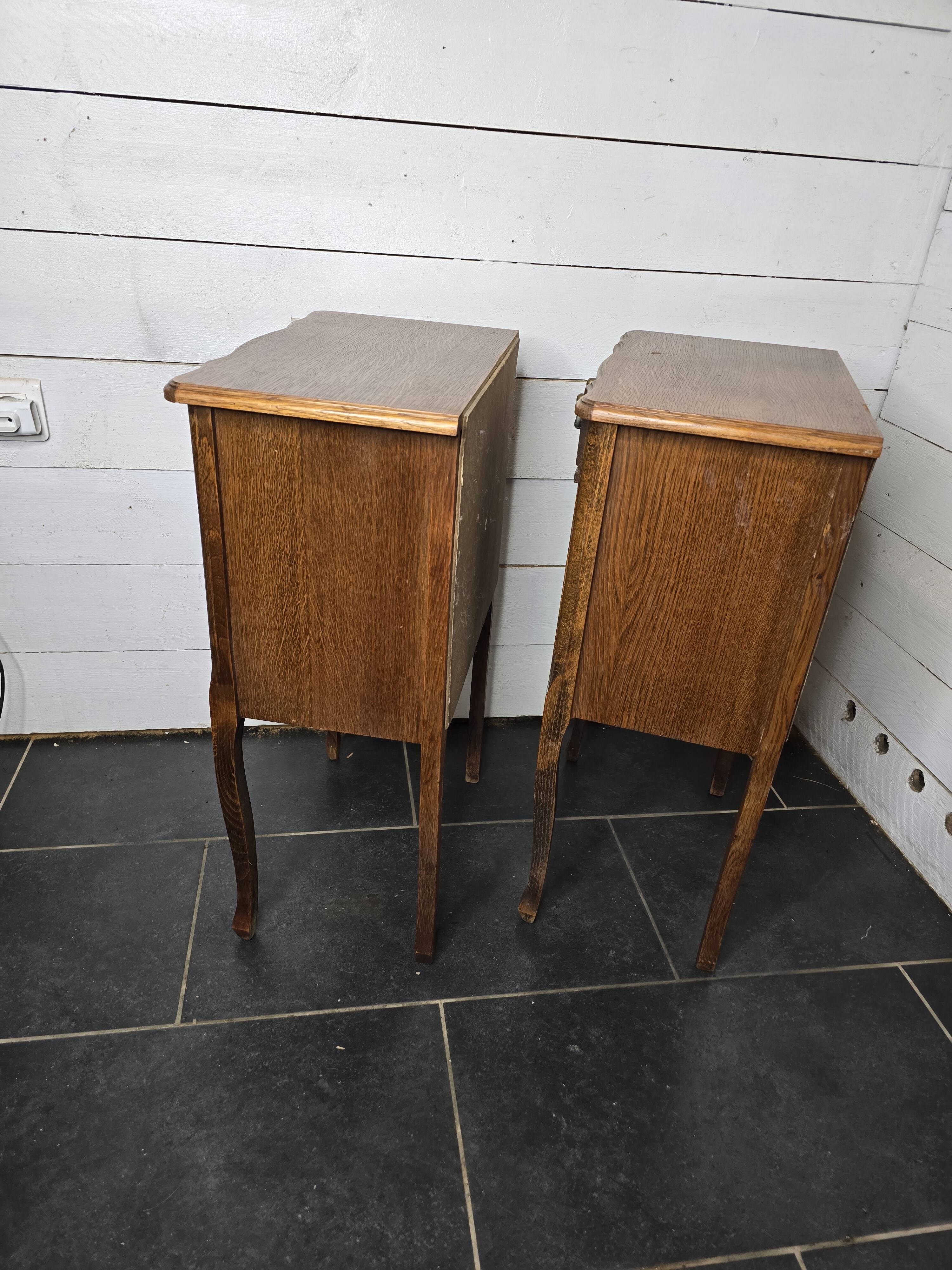 Pair of Louis XV style oak bedside tables