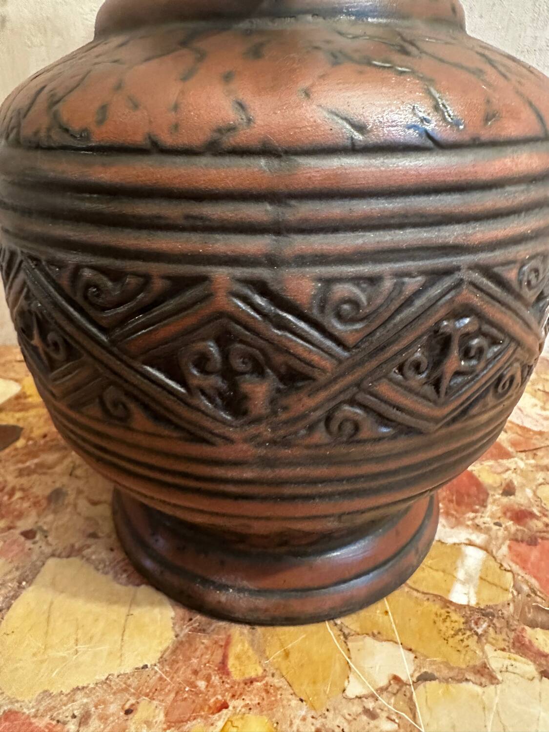 Jasba Vase 5005 - West Germany 60’s - Relief decor, Zoomorphic handles -