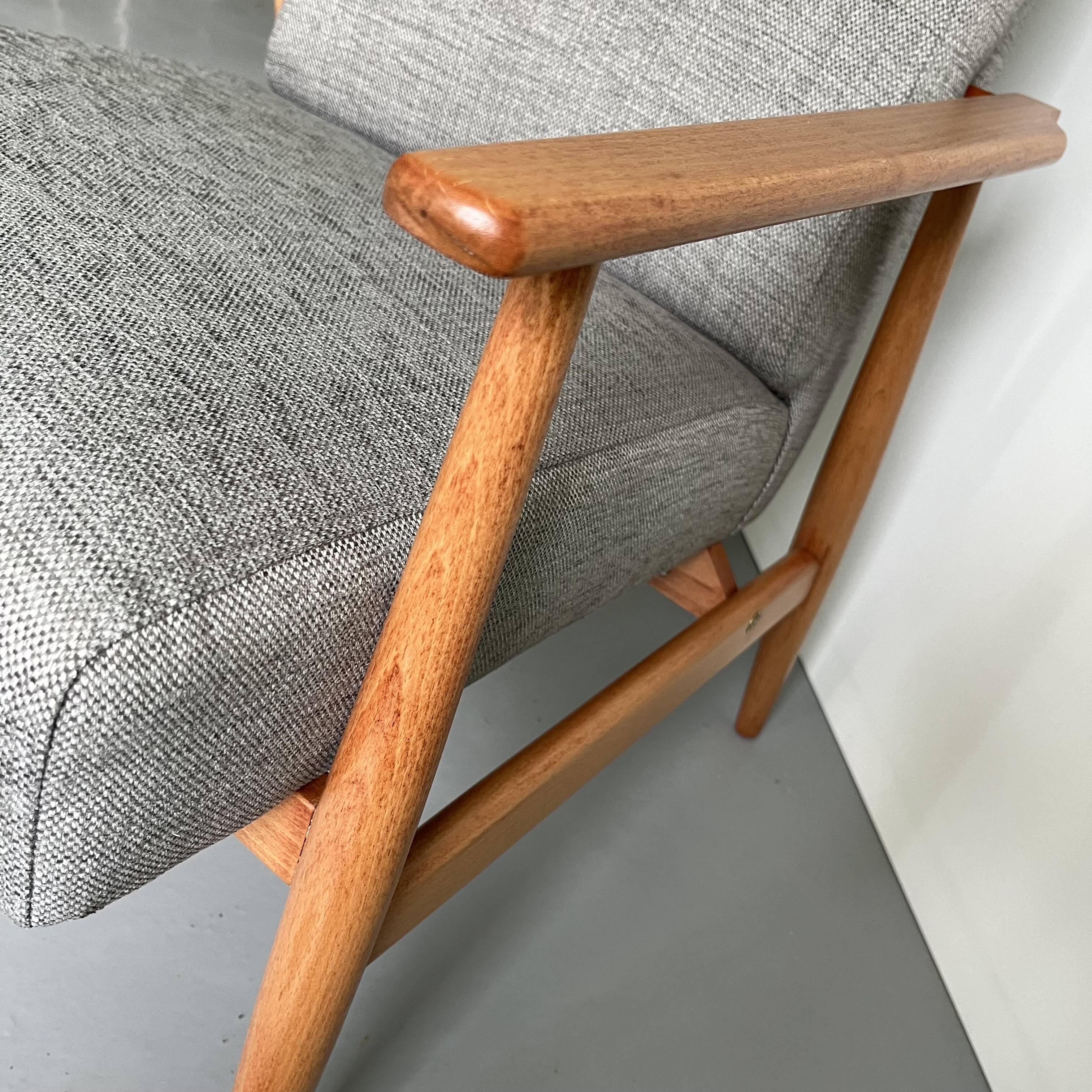Gray fabric armchair type 300-190 by Polish designer H. Lis, 1960s