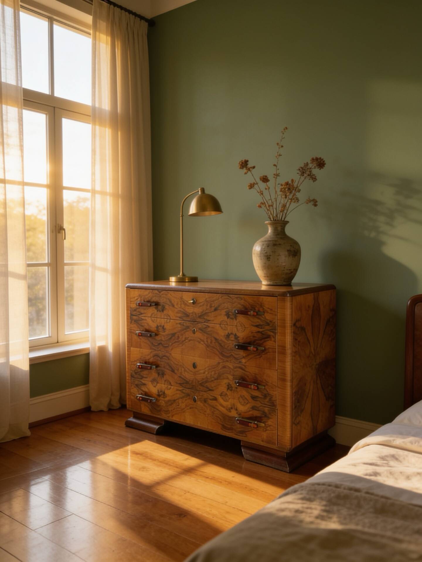 Walnut burl commode, Italian Art Deco, 1940s.