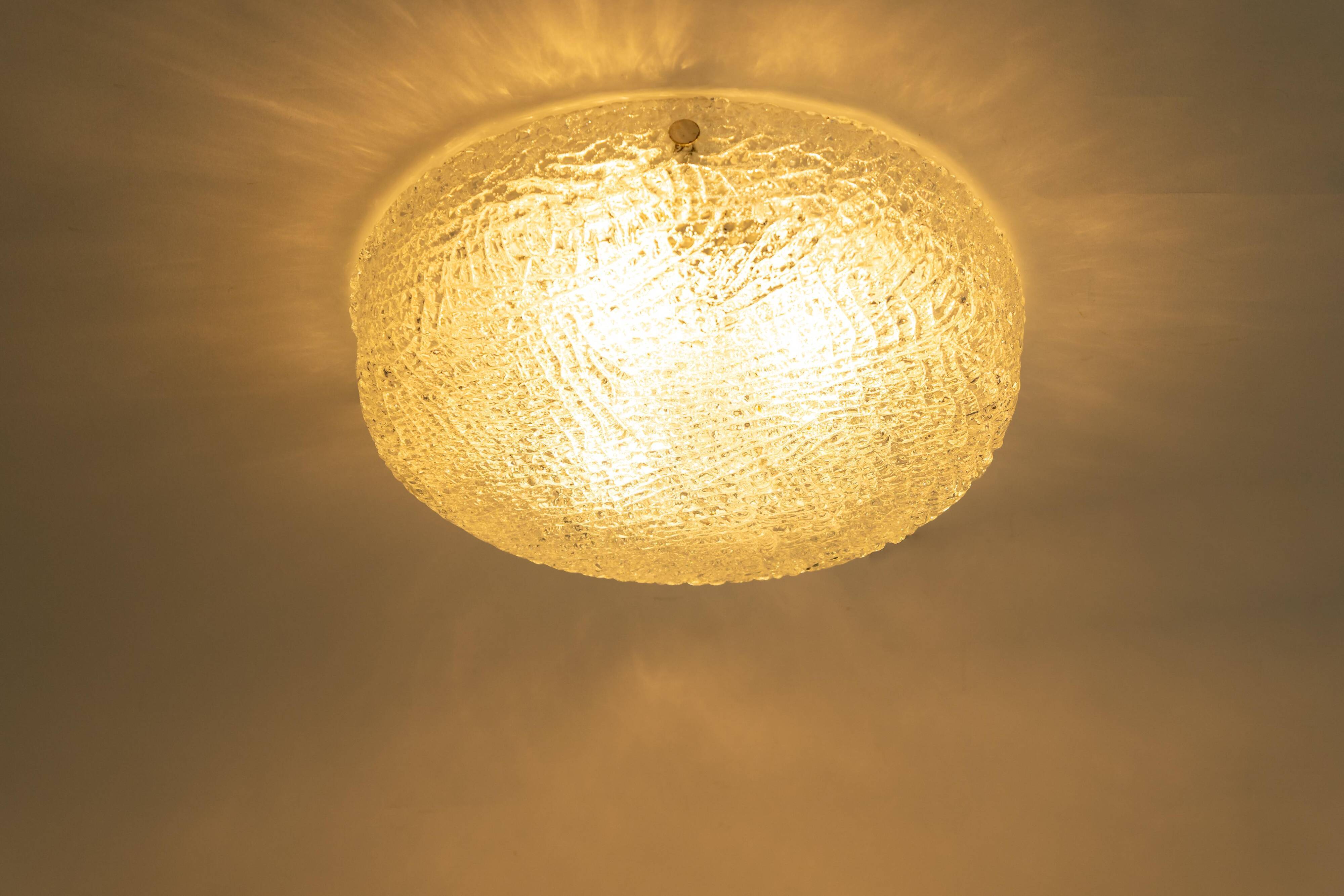 Round Frosted Glass Ceiling Light Murano, Kaiser, Germany, 1970s