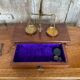 Antique trebuchet precision scale gilt bronze + wooden box + weight